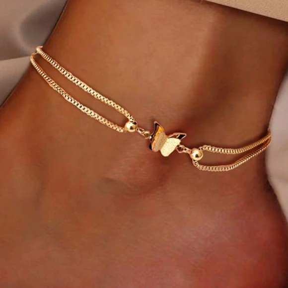 Gold Butterfly Chain anklet M577 - Picture 2 of 6